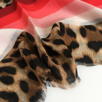 A-SHU LARGE LEOPARD PRINT SHAWL SCARF WITH RED STRIPES - A-SHU.CO.UK
