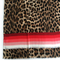A-SHU LARGE LEOPARD PRINT SHAWL SCARF WITH RED STRIPES - A-SHU.CO.UK