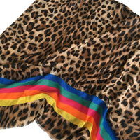A-SHU LARGE LEOPARD PRINT SHAWL SCARF WITH MULTI COLOUR RAINBOW STRIPES - A-SHU.CO.UK