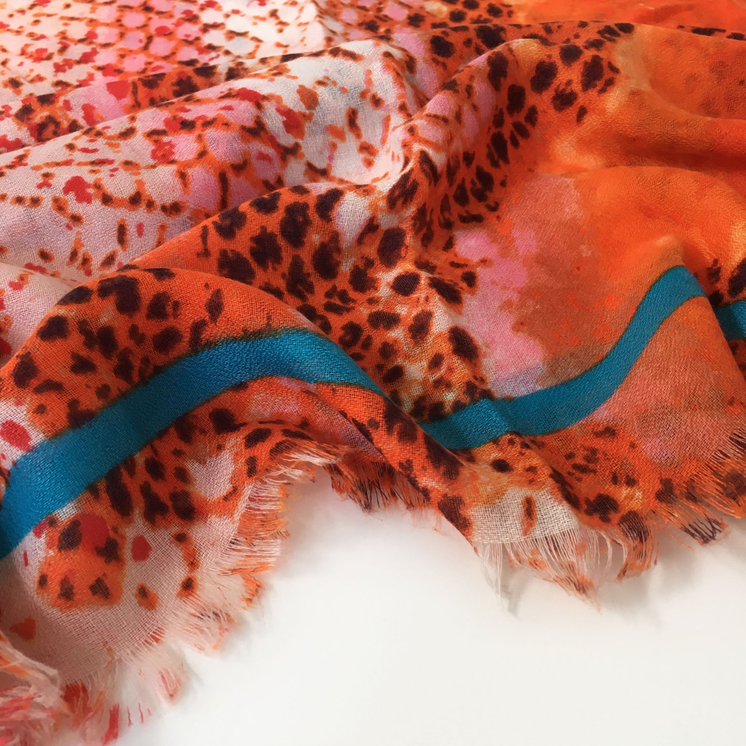 A-SHU LARGE ORANGE SNAKESKIN PRINT SHAWL SCARF WITH STRIPE - A-SHU.CO.UK