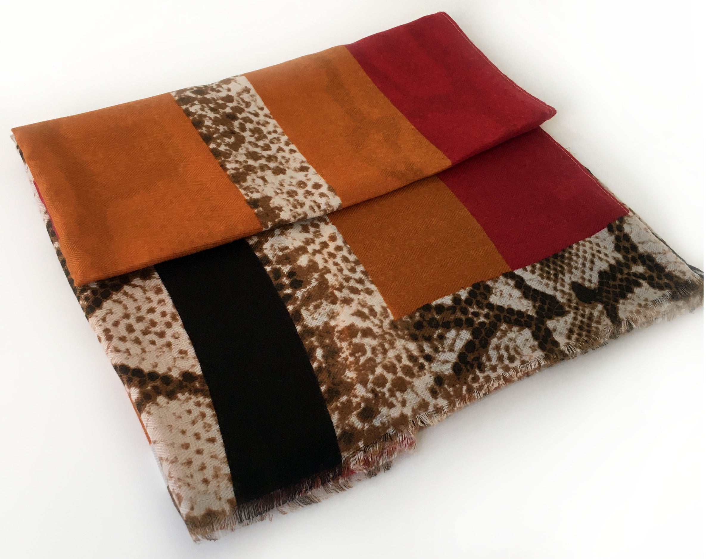 A-SHU LARGE RED BLOCK PRINT SNAKESKIN SHAWL SCARF - A-SHU.CO.UK