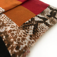 A-SHU LARGE RED BLOCK PRINT SNAKESKIN SHAWL SCARF - A-SHU.CO.UK