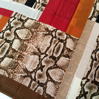 A-SHU LARGE RED BLOCK PRINT SNAKESKIN SHAWL SCARF - A-SHU.CO.UK