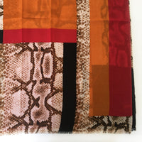 A-SHU LARGE RED BLOCK PRINT SNAKESKIN SHAWL SCARF - A-SHU.CO.UK