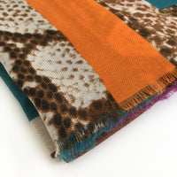 A-SHU LARGE ORANGE BLOCK PRINT SNAKESKIN SHAWL SCARF - A-SHU.CO.UK