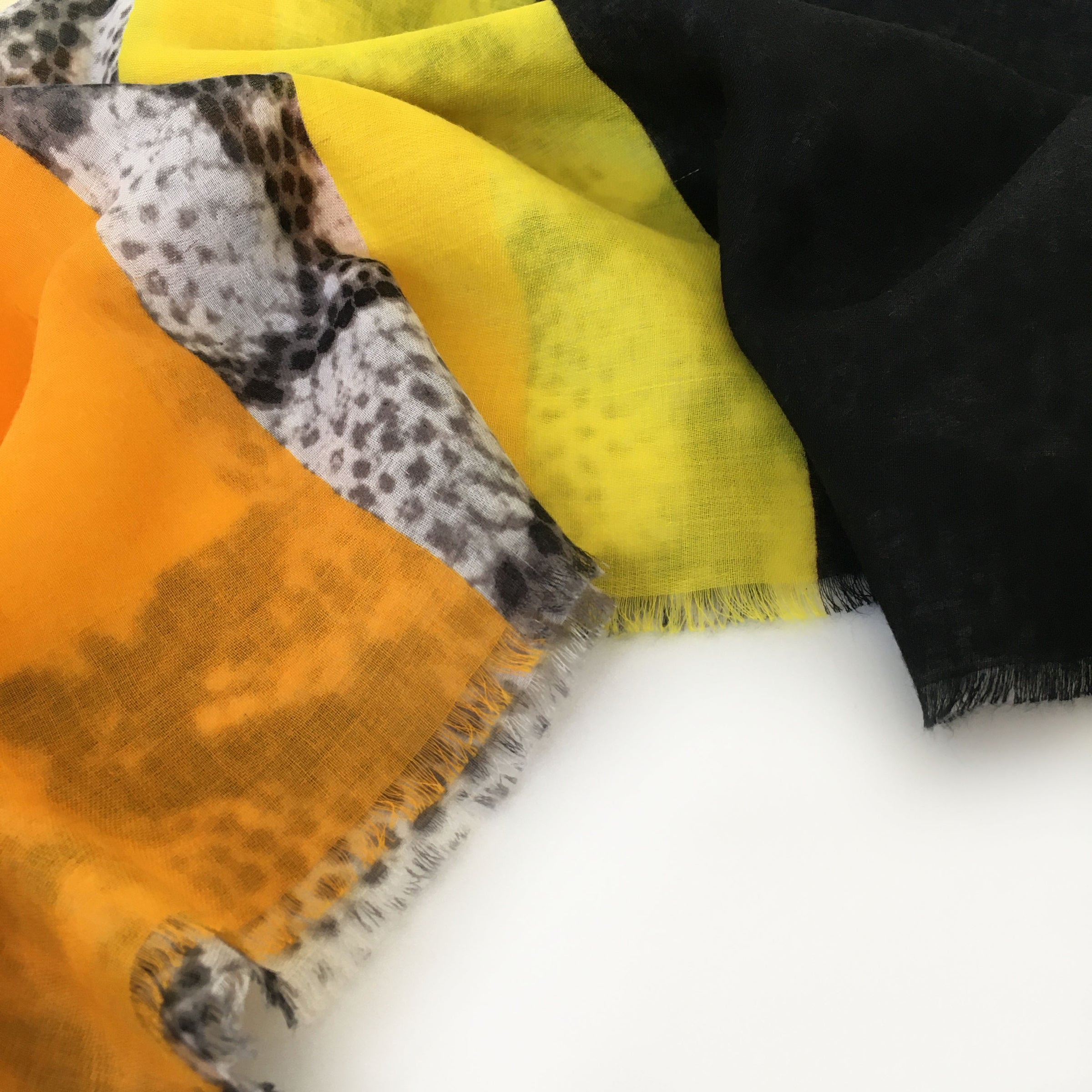 A-SHU LONG MUSTARD YELLOW BLOCKS SNAKESKIN PRINT LIGHTWEIGHT SHAWL SCARF - A-SHU.CO.UK