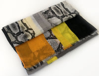 A-SHU LONG MUSTARD YELLOW BLOCKS SNAKESKIN PRINT LIGHTWEIGHT SHAWL SCARF - A-SHU.CO.UK