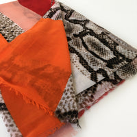 A-SHU LONG RED BLOCKS SNAKESKIN PRINT LIGHTWEIGHT SHAWL SCARF - A-SHU.CO.UK