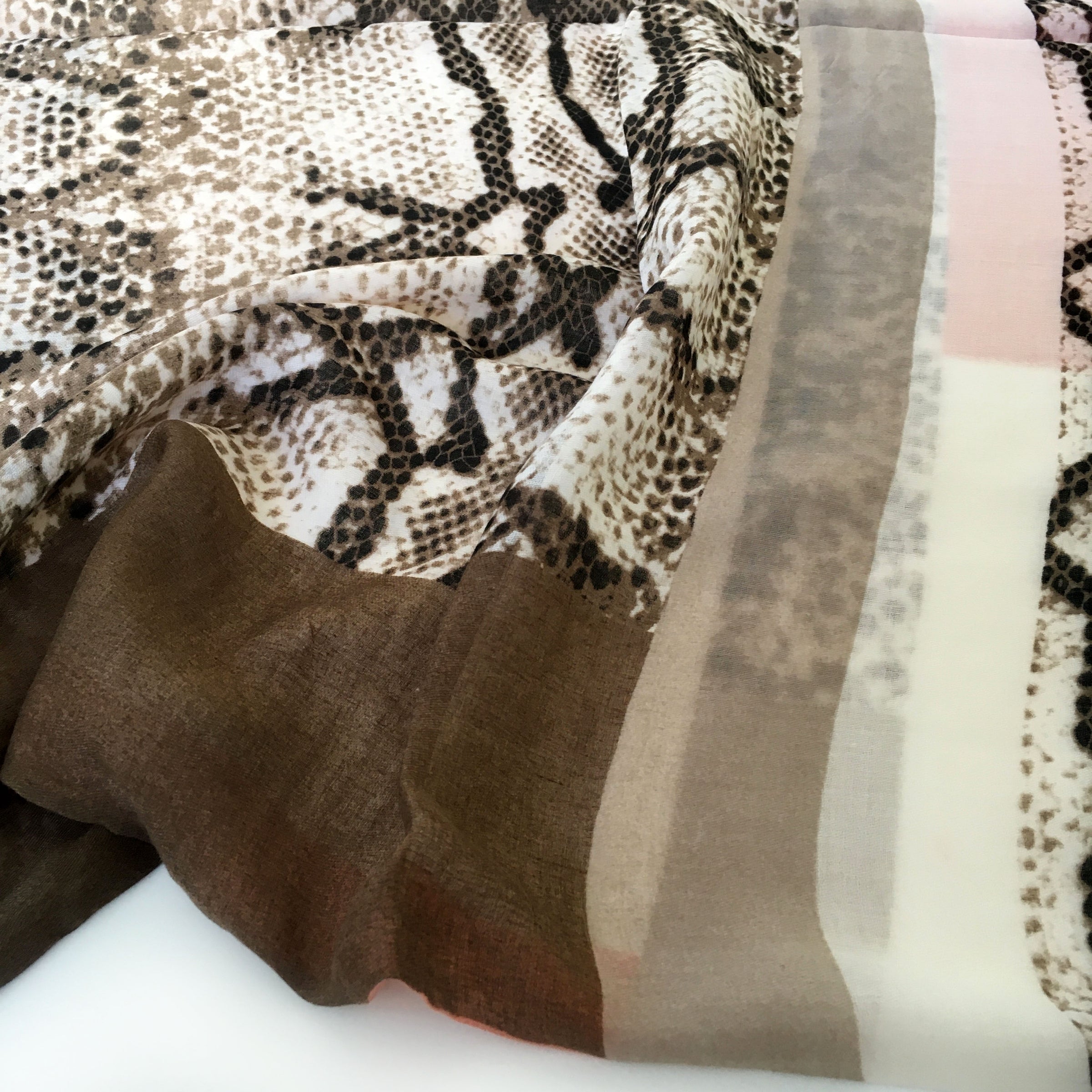 A-SHU LARGE ORANGE BLOCK PRINT SNAKESKIN SHAWL SCARF - A-SHU.CO.UK