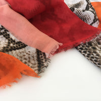 A-SHU LONG RED BLOCKS SNAKESKIN PRINT LIGHTWEIGHT SHAWL SCARF - A-SHU.CO.UK