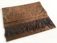 A-SHU BRONZE LARGE LEOPARD PRINT REVERSIBLE PASHMINA SHAWL SCARF - A-SHU.CO.UK
