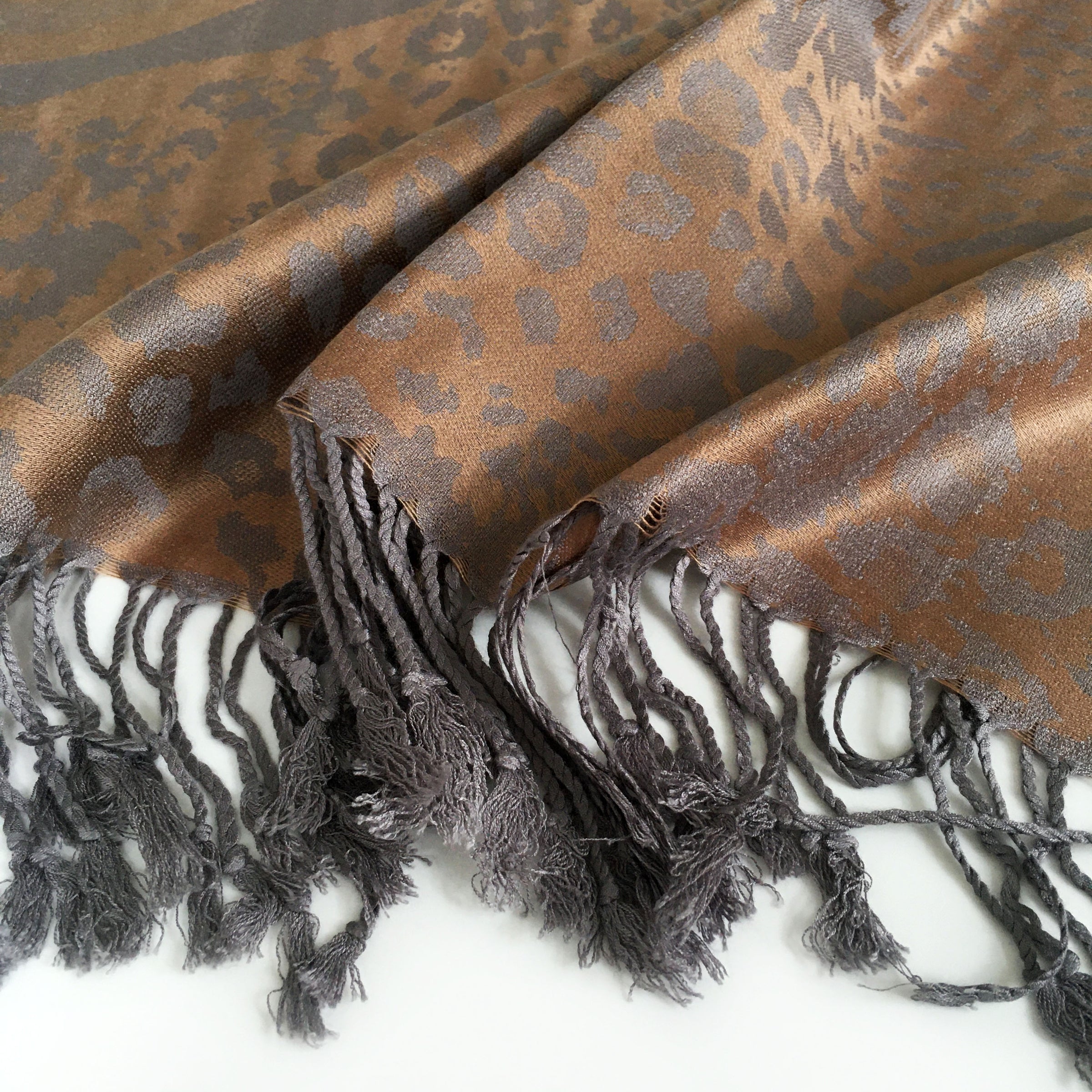 A-SHU BRONZE LARGE LEOPARD PRINT REVERSIBLE PASHMINA SHAWL SCARF - A-SHU.CO.UK