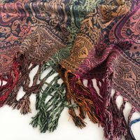 A-SHU LARGE NAVY BLUE RAINBOW MULTI COLOUR PAISLEY PRINT PASHMINA SHAWL SCARF - A-SHU.CO.UK