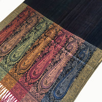 A-SHU LARGE NAVY BLUE RAINBOW MULTI COLOUR PAISLEY PRINT PASHMINA SHAWL SCARF - A-SHU.CO.UK