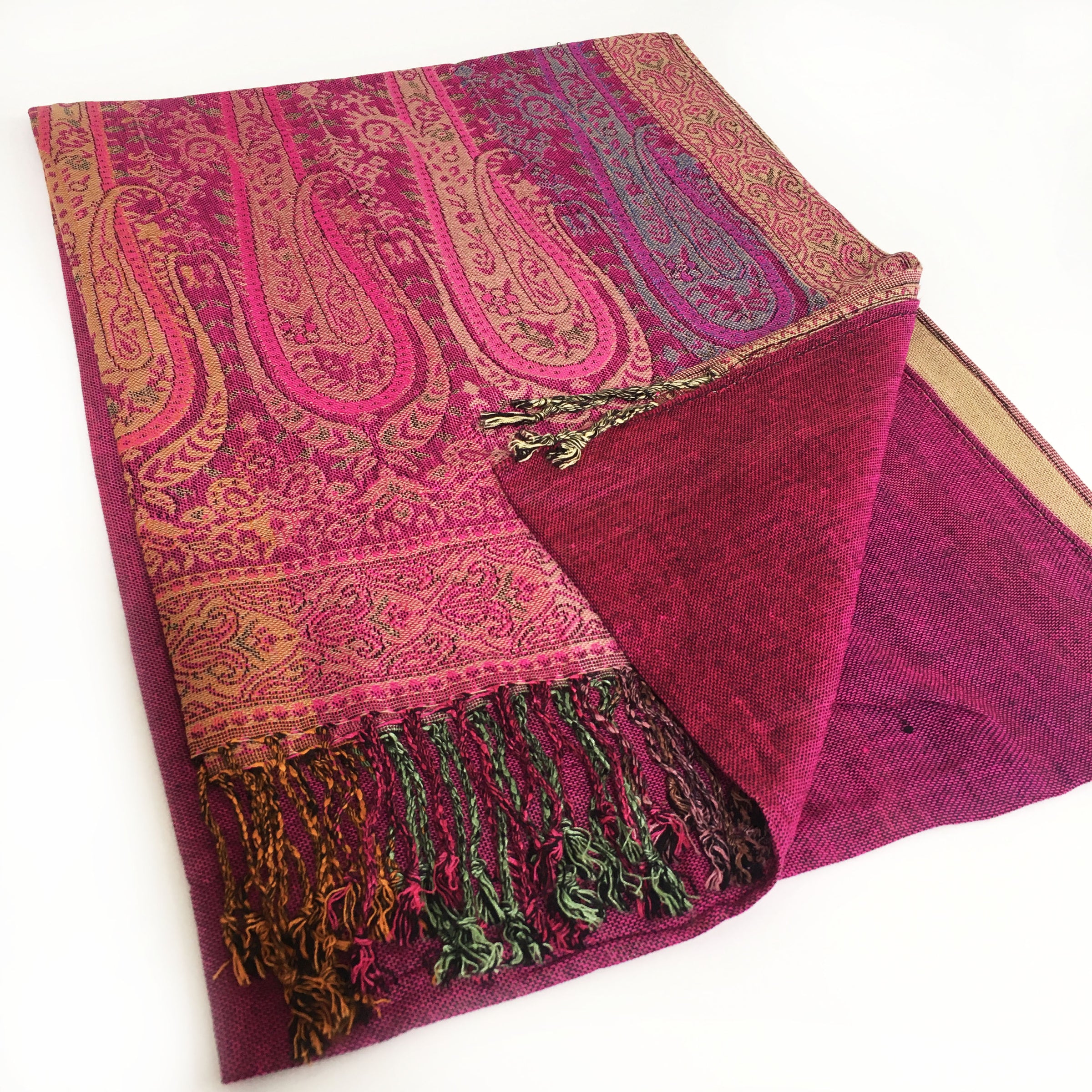 A-SHU LARGE PINK RAINBOW MULTI COLOUR PAISLEY PRINT PASHMINA SHAWL SCARF - A-SHU.CO.UK