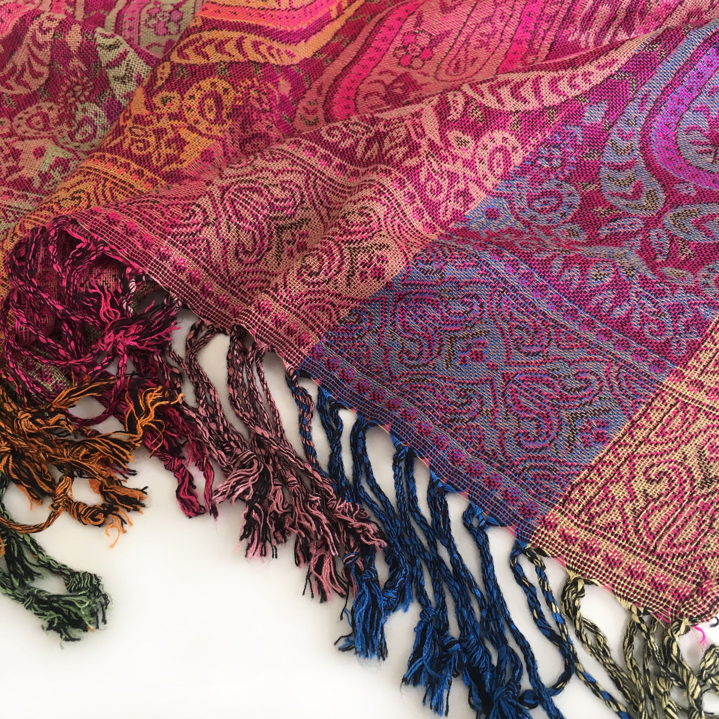 A-SHU LARGE PINK RAINBOW MULTI COLOUR PAISLEY PRINT PASHMINA SHAWL SCARF - A-SHU.CO.UK