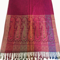 A-SHU LARGE PINK RAINBOW MULTI COLOUR PAISLEY PRINT PASHMINA SHAWL SCARF - A-SHU.CO.UK