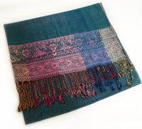 A-SHU LARGE TEAL RAINBOW MULTI COLOUR PAISLEY PRINT PASHMINA SHAWL SCARF - A-SHU.CO.UK