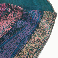 A-SHU LARGE TEAL RAINBOW MULTI COLOUR PAISLEY PRINT PASHMINA SHAWL SCARF - A-SHU.CO.UK