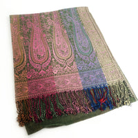 A-SHU LARGE GREEN RAINBOW MULTI COLOUR PAISLEY PRINT PASHMINA SHAWL SCARF - A-SHU.CO.UK