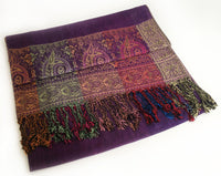 A-SHU LARGE PURPLE RAINBOW MULTI COLOUR PAISLEY PRINT PASHMINA SHAWL SCARF - A-SHU.CO.UK
