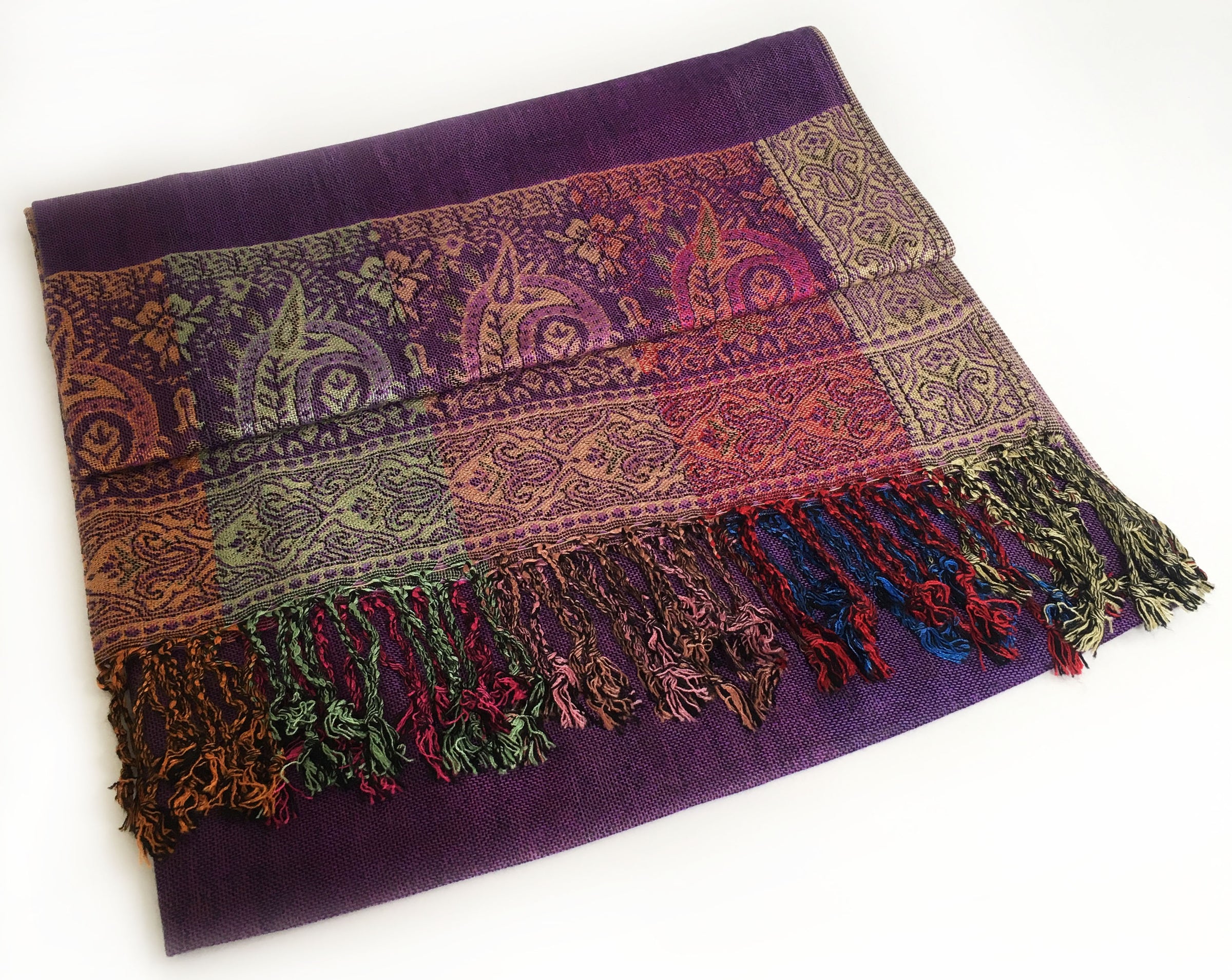 A-SHU LARGE PURPLE RAINBOW MULTI COLOUR PAISLEY PRINT PASHMINA SHAWL SCARF - A-SHU.CO.UK