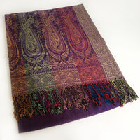 A-SHU LARGE PURPLE RAINBOW MULTI COLOUR PAISLEY PRINT PASHMINA SHAWL SCARF - A-SHU.CO.UK