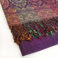 A-SHU LARGE PURPLE RAINBOW MULTI COLOUR PAISLEY PRINT PASHMINA SHAWL SCARF - A-SHU.CO.UK