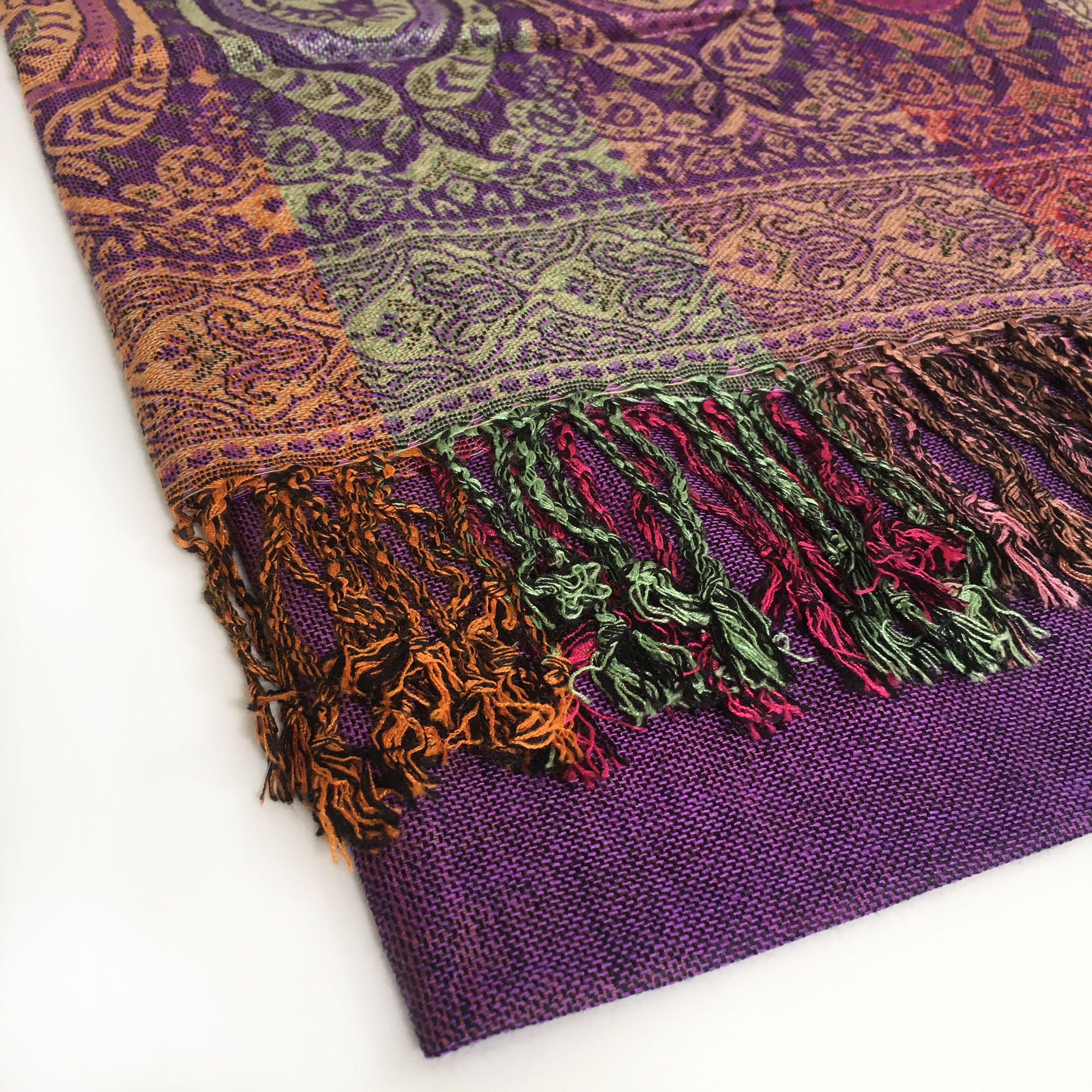 A-SHU LARGE PURPLE RAINBOW MULTI COLOUR PAISLEY PRINT PASHMINA SHAWL SCARF - A-SHU.CO.UK