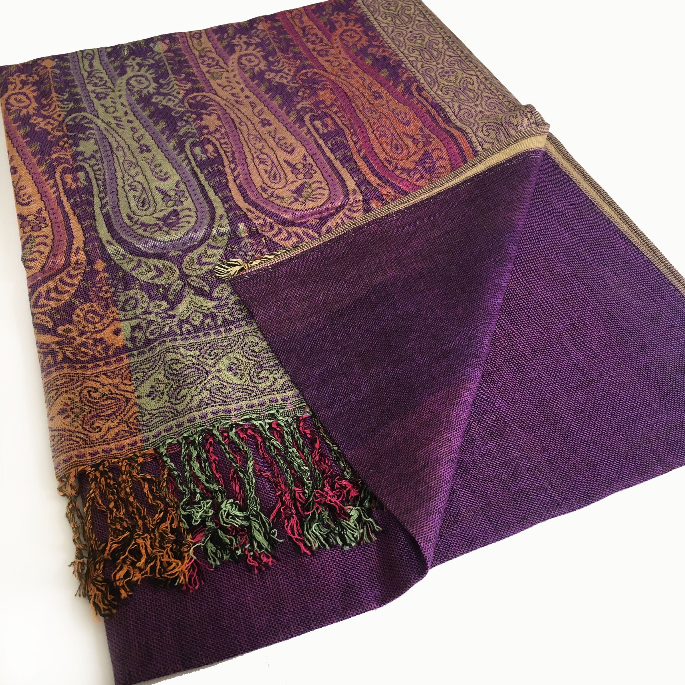 A-SHU LARGE PURPLE RAINBOW MULTI COLOUR PAISLEY PRINT PASHMINA SHAWL SCARF - A-SHU.CO.UK