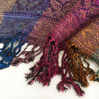 A-SHU LARGE PURPLE RAINBOW MULTI COLOUR PAISLEY PRINT PASHMINA SHAWL SCARF - A-SHU.CO.UK
