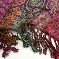 A-SHU LARGE PURPLE RAINBOW MULTI COLOUR PAISLEY PRINT PASHMINA SHAWL SCARF - A-SHU.CO.UK