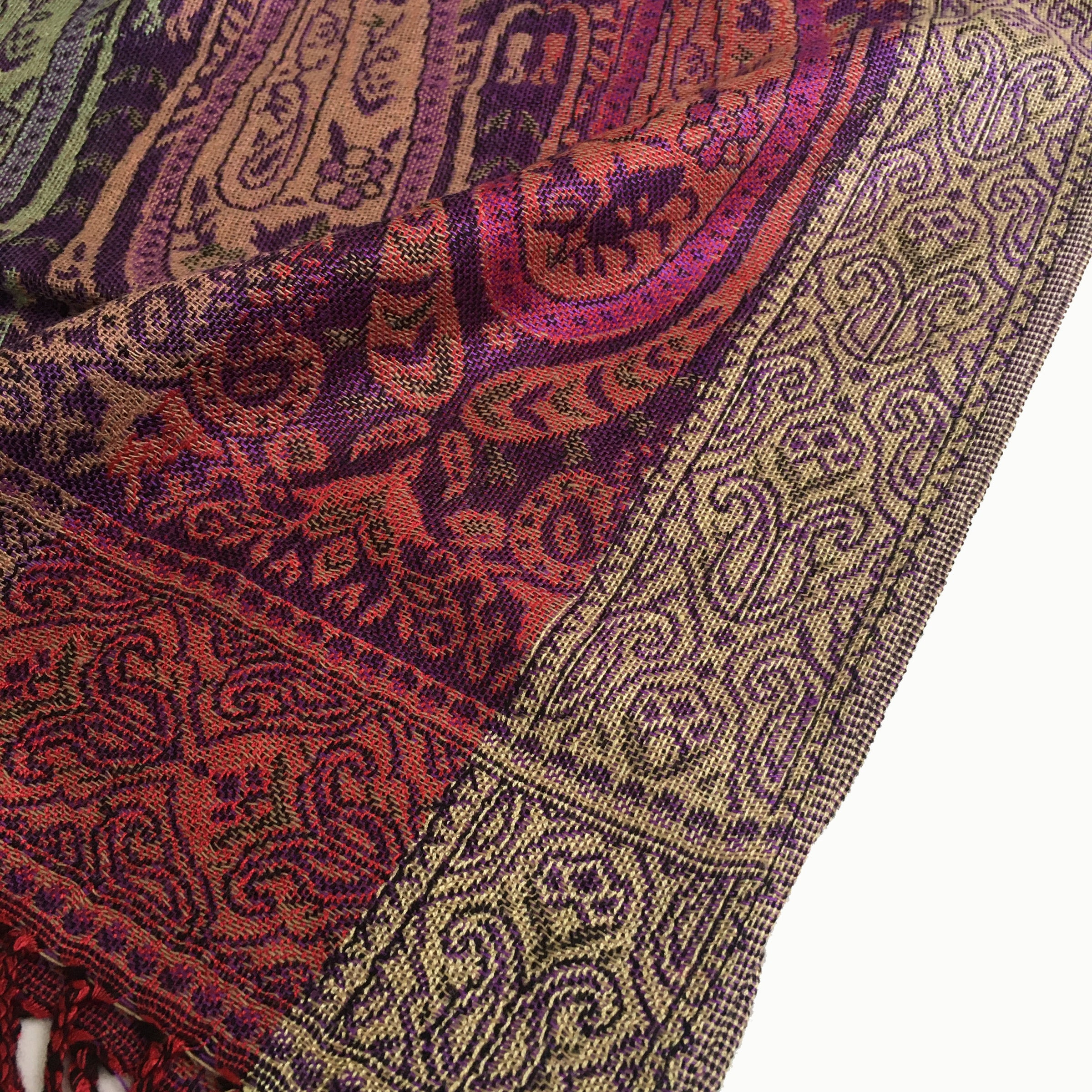 A-SHU LARGE PURPLE RAINBOW MULTI COLOUR PAISLEY PRINT PASHMINA SHAWL SCARF - A-SHU.CO.UK
