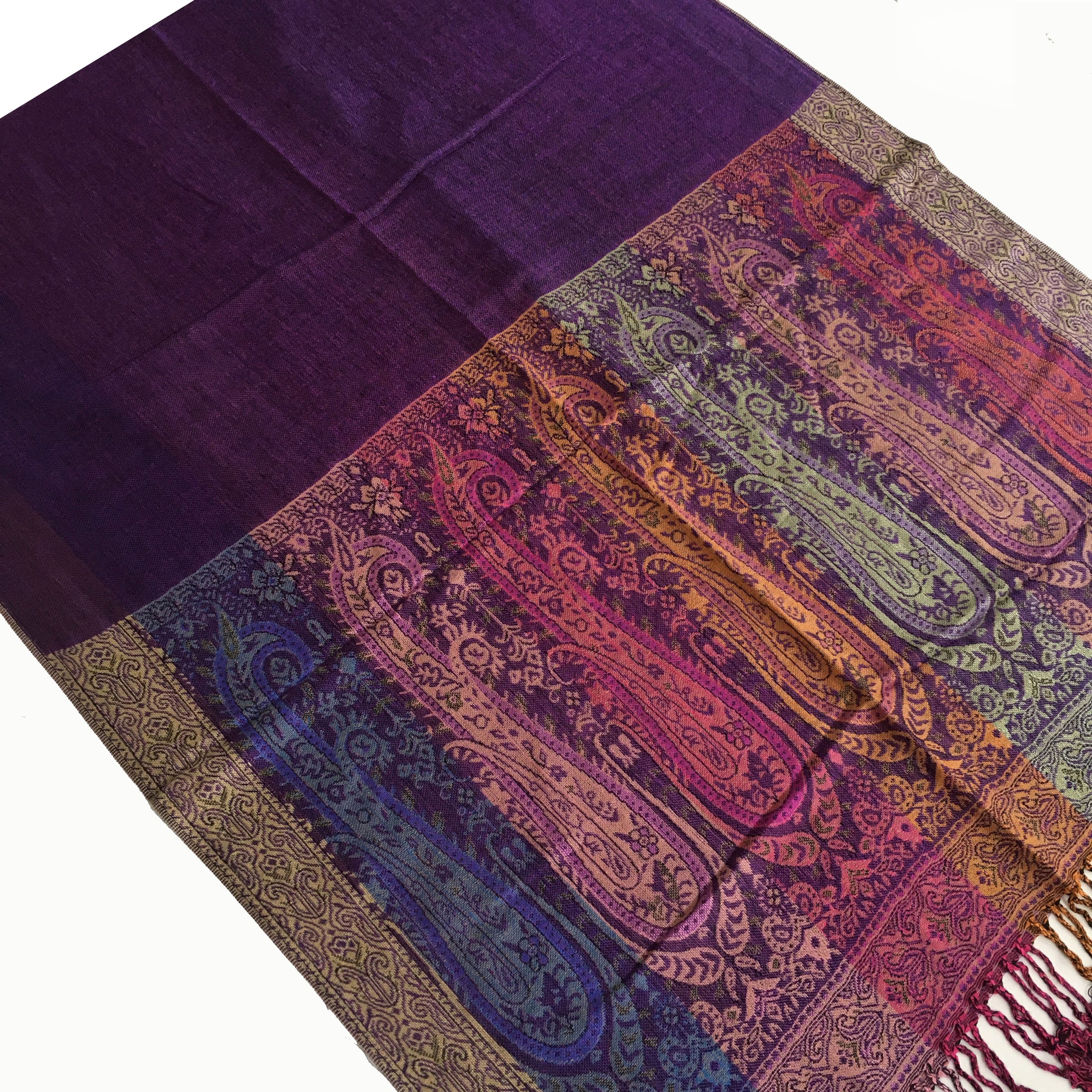 A-SHU LARGE PURPLE RAINBOW MULTI COLOUR PAISLEY PRINT PASHMINA SHAWL SCARF - A-SHU.CO.UK