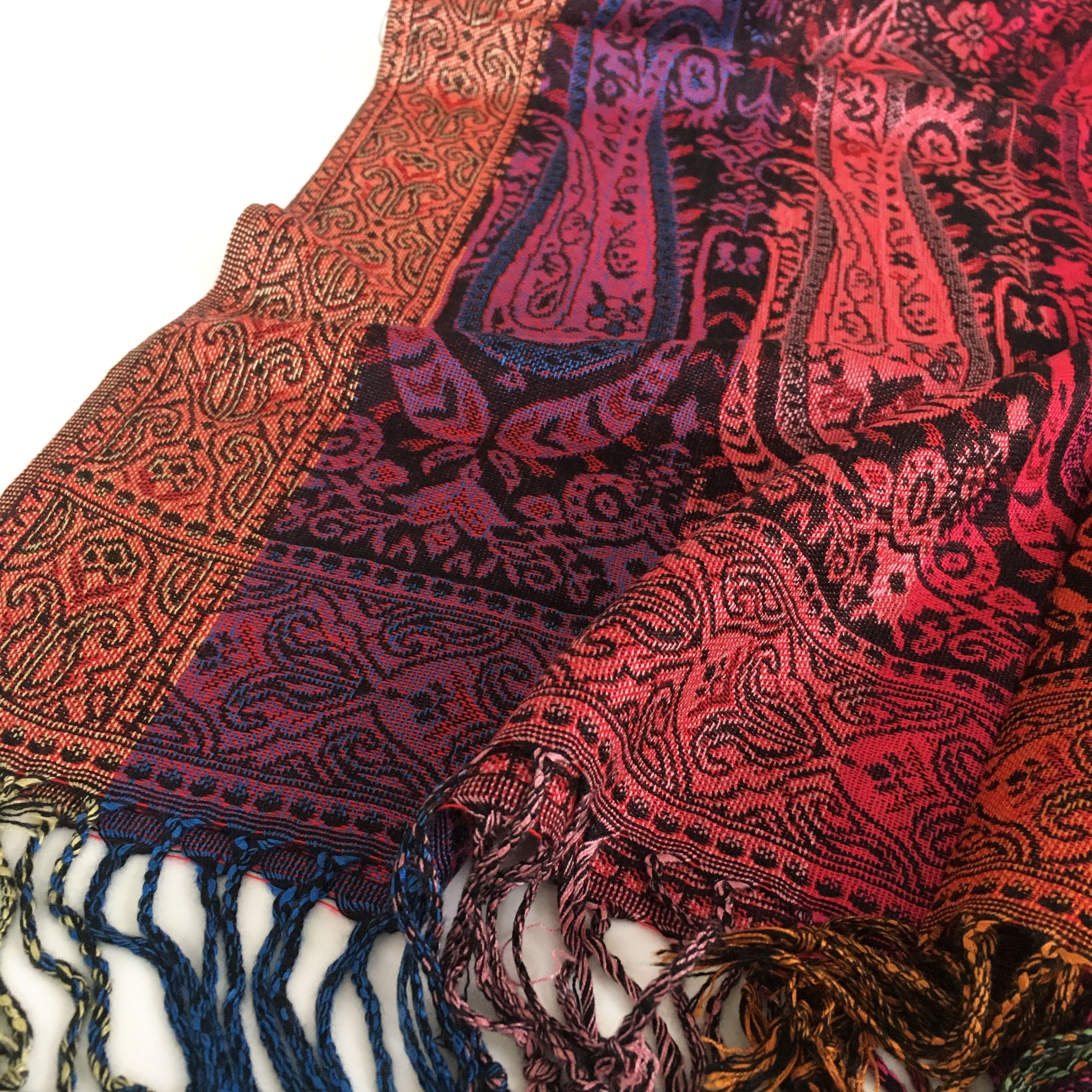 A-SHU LARGE BLACK RAINBOW MULTI COLOUR PAISLEY PRINT PASHMINA SHAWL SCARF - A-SHU.CO.UK