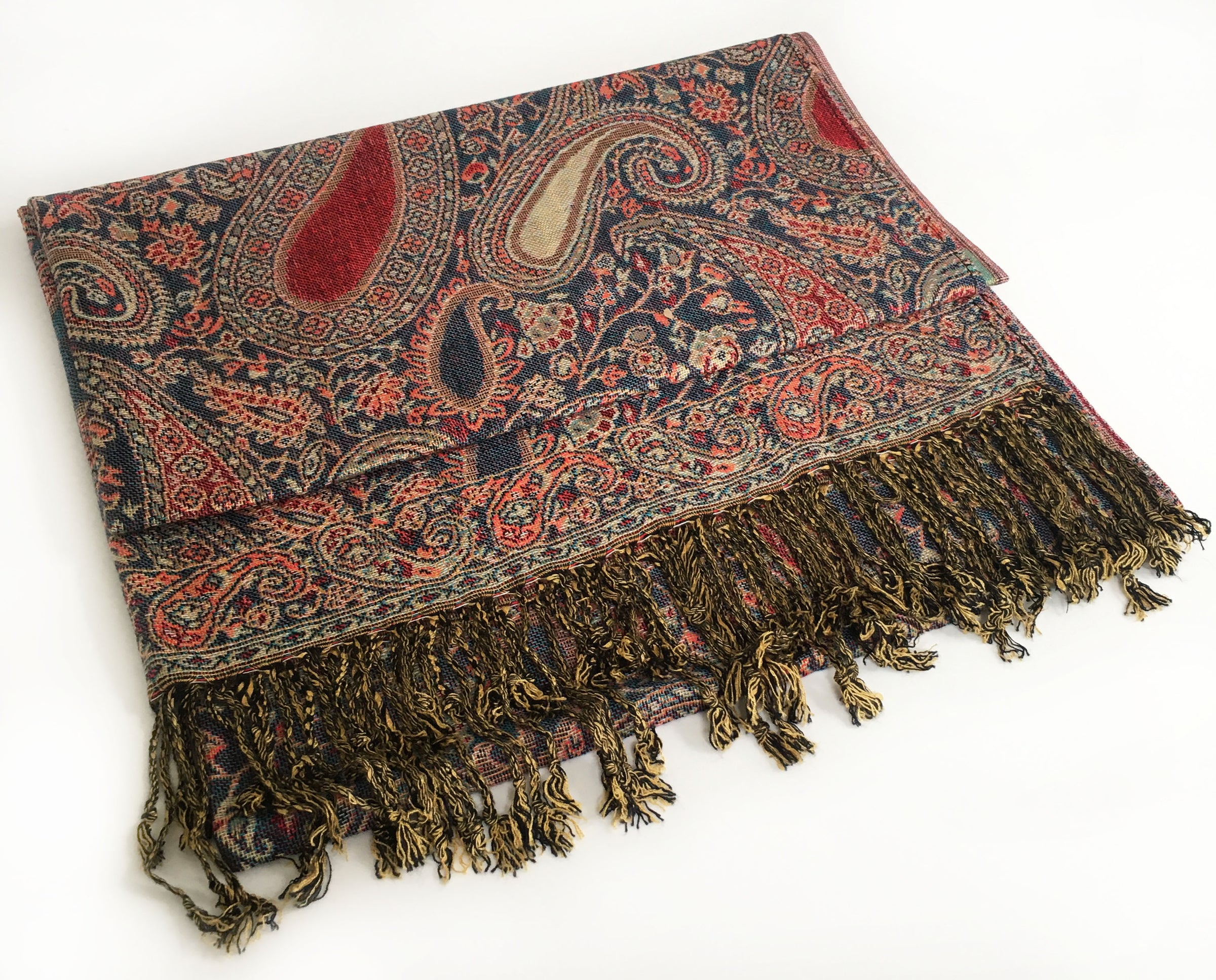 A-SHU LARGE TEAL MULTI COLOUR PAISLEY PRINT PASHMINA SHAWL SCARF - A-SHU.CO.UK