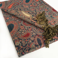 A-SHU LARGE TEAL MULTI COLOUR PAISLEY PRINT PASHMINA SHAWL SCARF - A-SHU.CO.UK