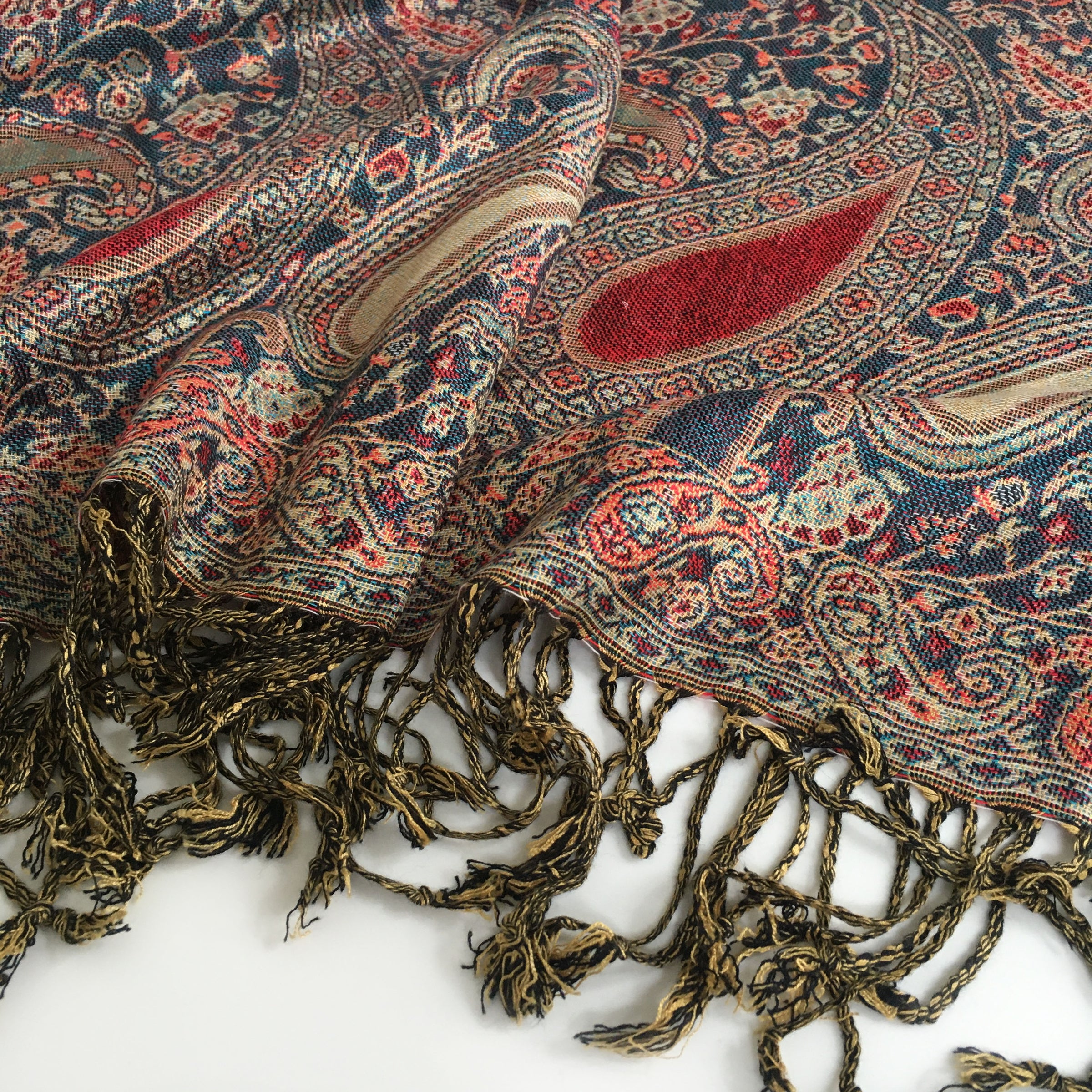 A-SHU LARGE TEAL MULTI COLOUR PAISLEY PRINT PASHMINA SHAWL SCARF - A-SHU.CO.UK