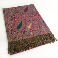 A-SHU LARGE FUSCHIA PINK MULTI COLOUR PAISLEY PRINT PASHMINA SHAWL SCARF - A-SHU.CO.UK