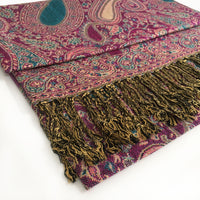 A-SHU LARGE FUSCHIA PINK MULTI COLOUR PAISLEY PRINT PASHMINA SHAWL SCARF - A-SHU.CO.UK