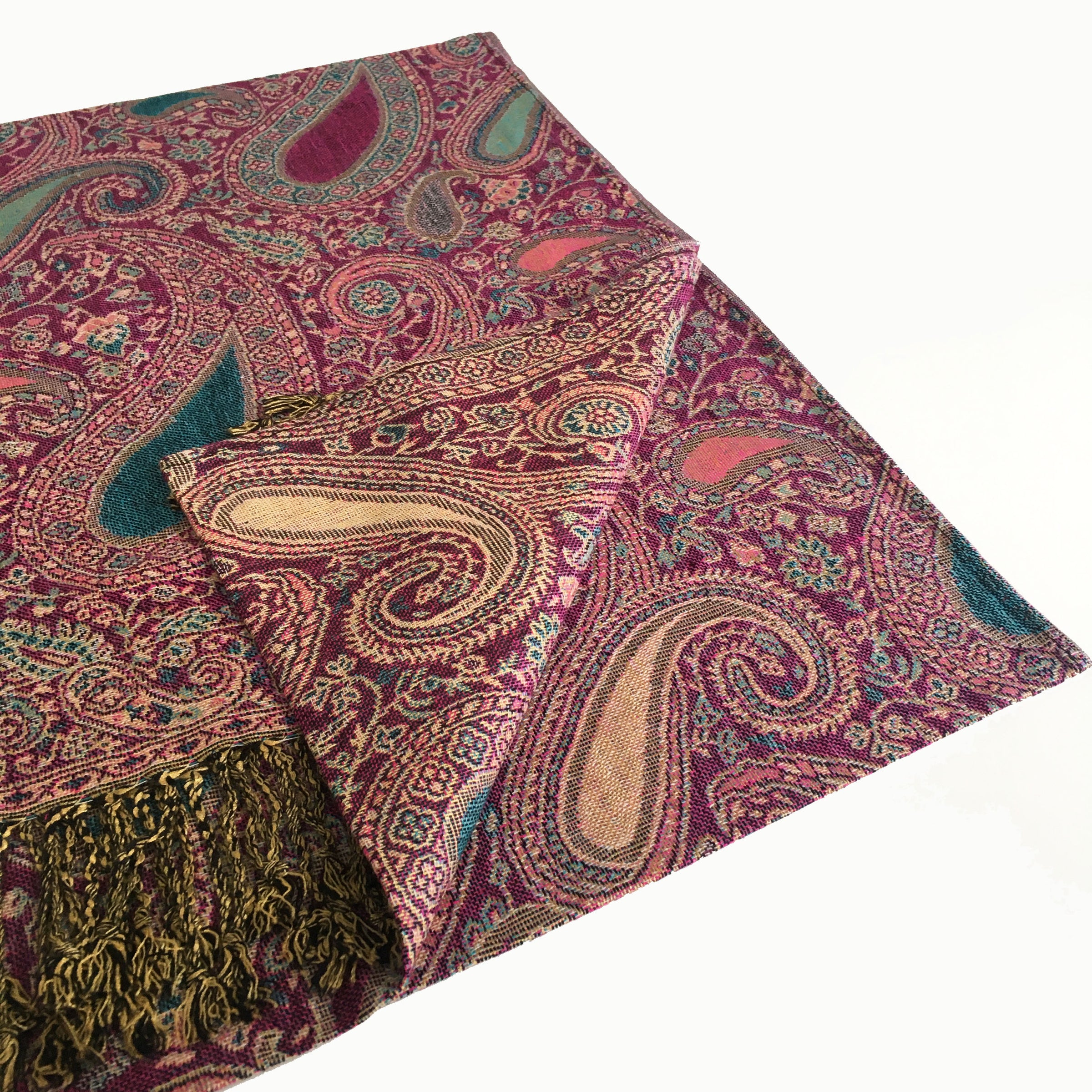 A-SHU LARGE FUSCHIA PINK MULTI COLOUR PAISLEY PRINT PASHMINA SHAWL SCARF - A-SHU.CO.UK