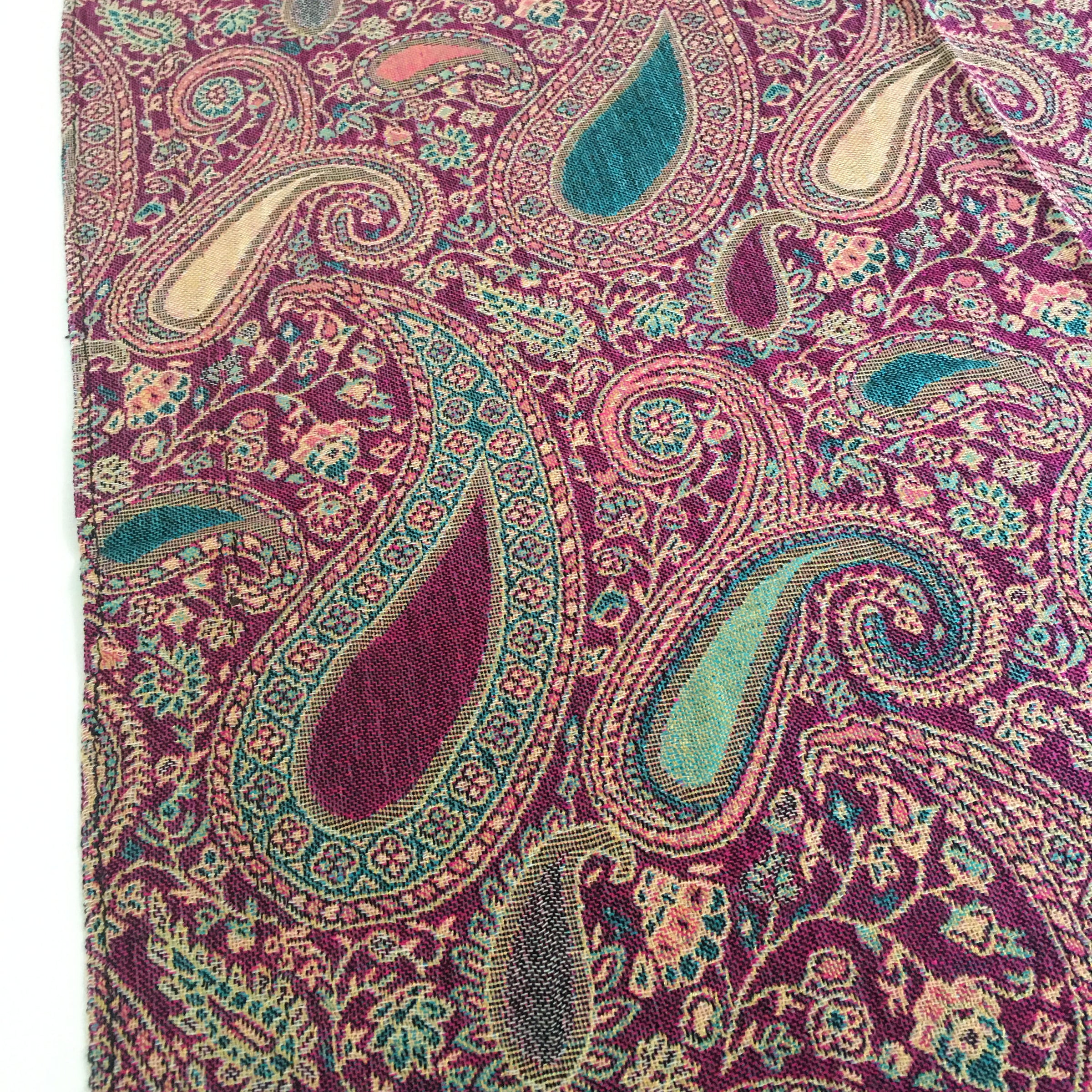 A-SHU LARGE FUSCHIA PINK MULTI COLOUR PAISLEY PRINT PASHMINA SHAWL SCARF - A-SHU.CO.UK