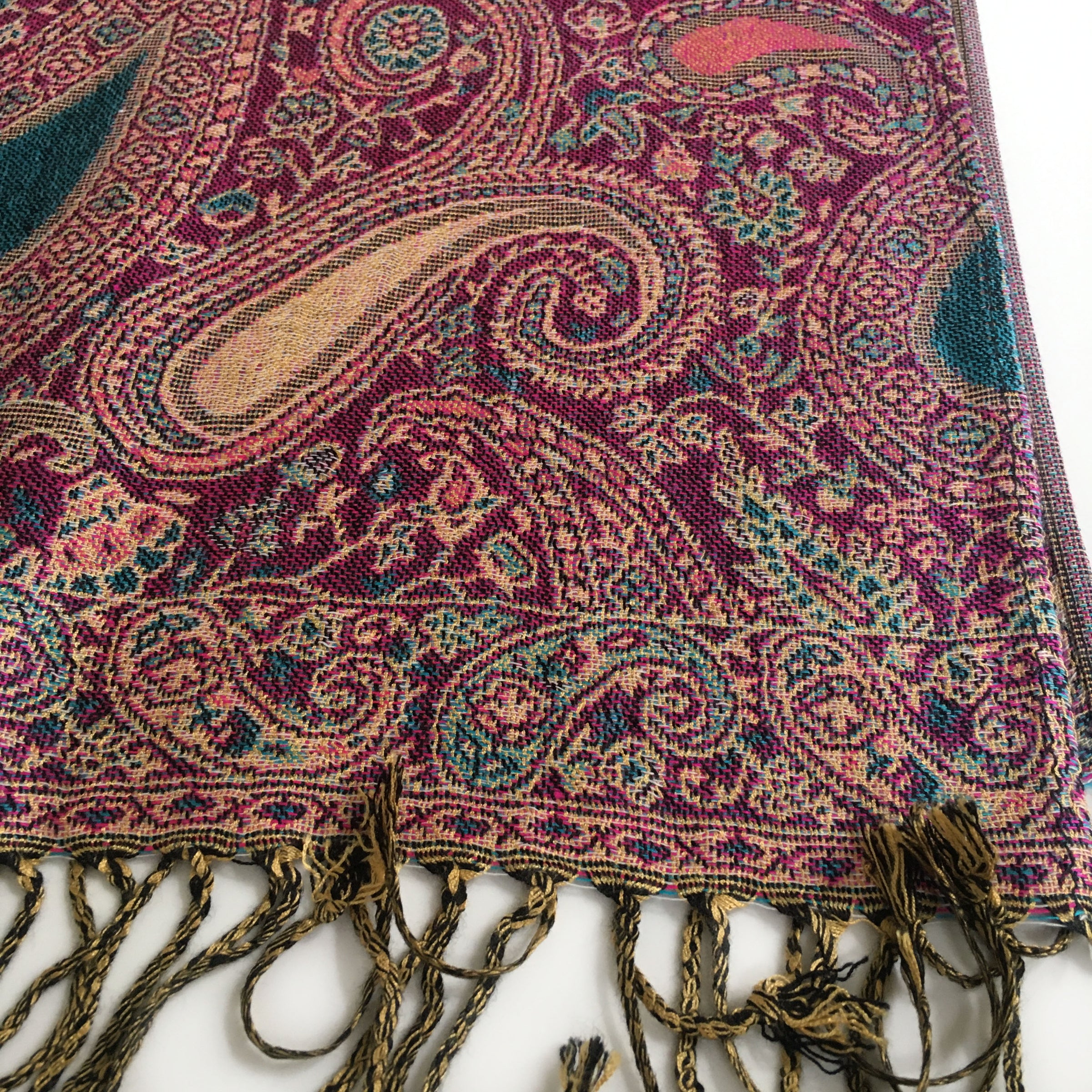 A-SHU LARGE FUSCHIA PINK MULTI COLOUR PAISLEY PRINT PASHMINA SHAWL SCARF - A-SHU.CO.UK