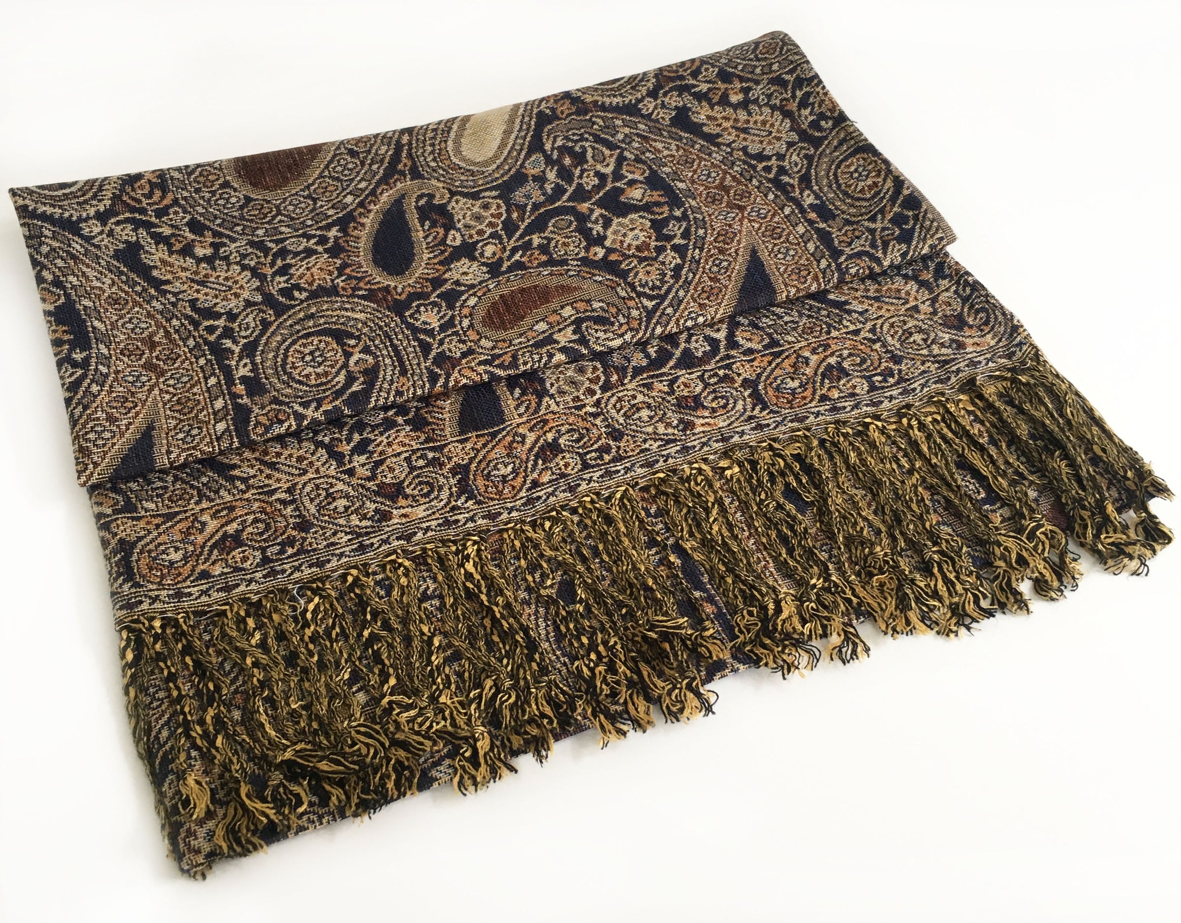 A-SHU LARGE BROWN MULTI COLOUR PAISLEY PRINT PASHMINA SHAWL SCARF - A-SHU.CO.UK