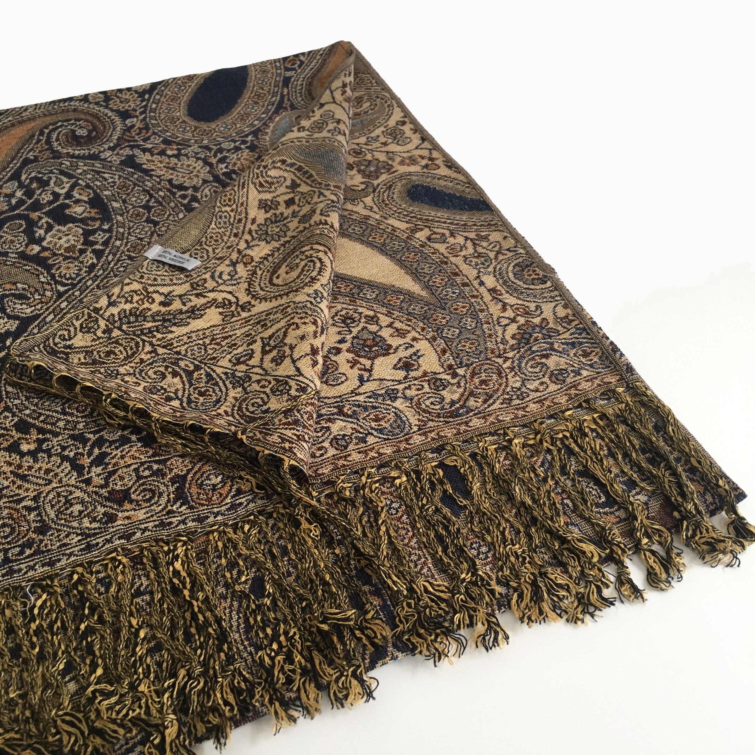 A-SHU LARGE BROWN MULTI COLOUR PAISLEY PRINT PASHMINA SHAWL SCARF - A-SHU.CO.UK