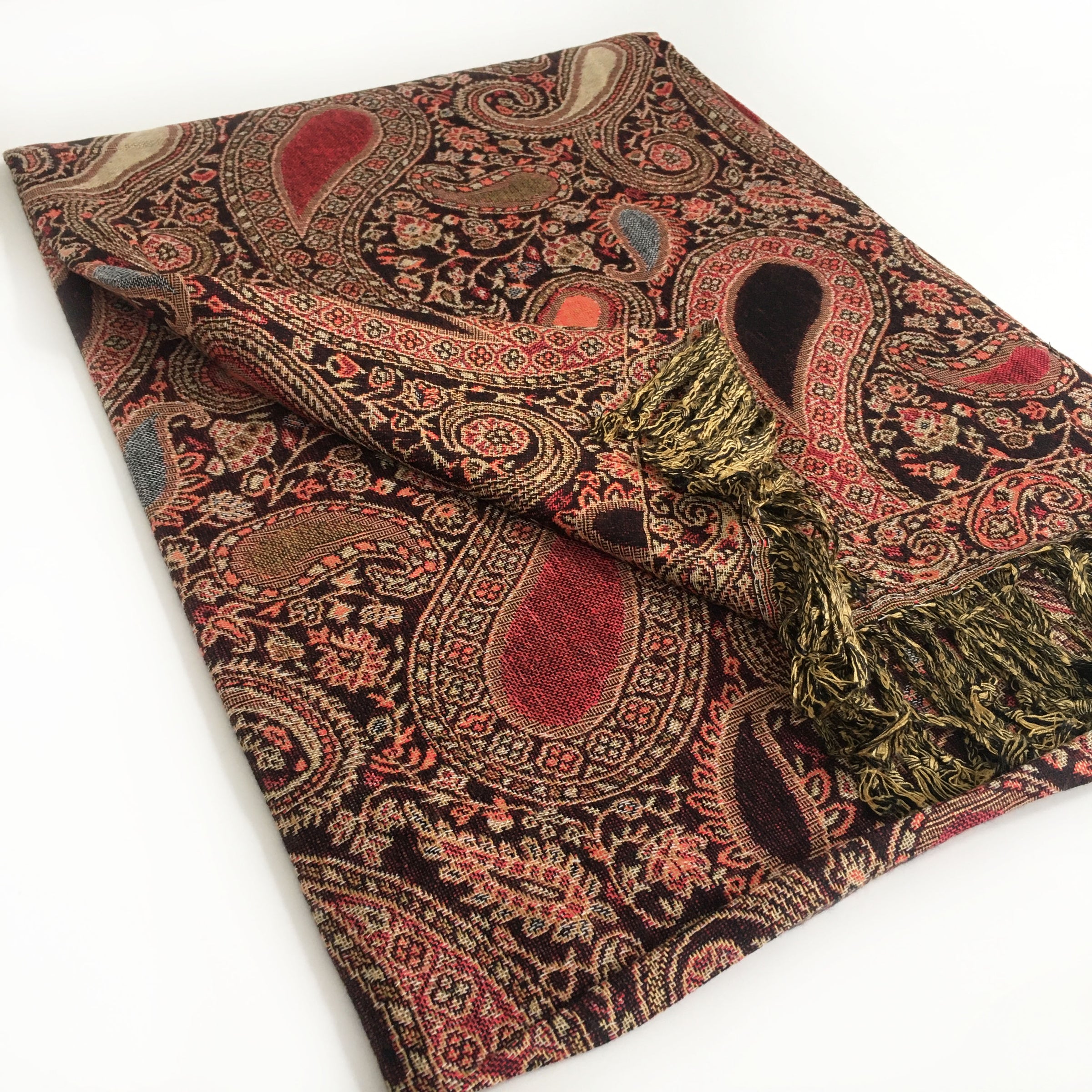 A-SHU LARGE BLACK MULTI COLOUR PAISLEY PRINT PASHMINA SHAWL SCARF - A-SHU.CO.UK