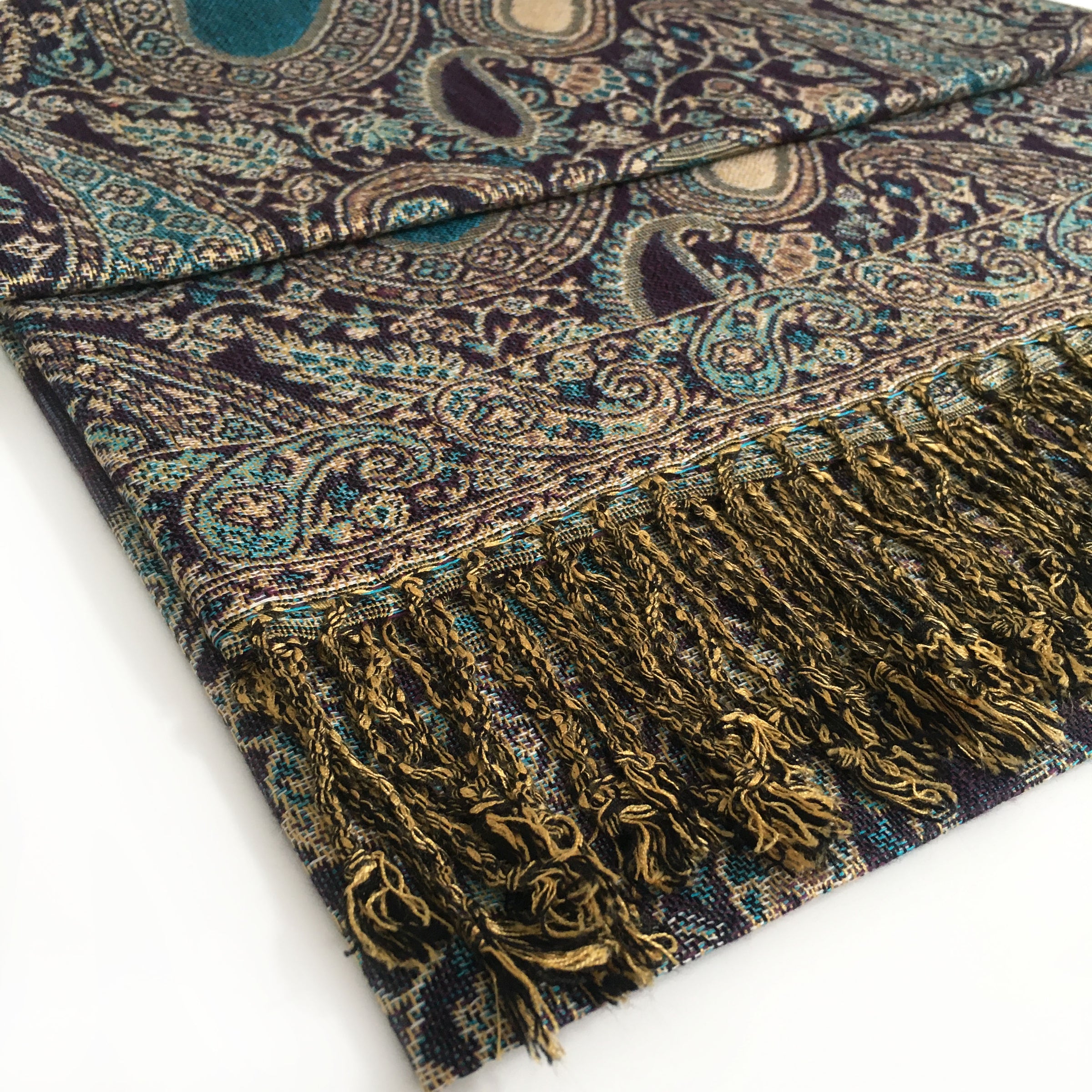 A-SHU LARGE PURPLE MULTI COLOUR PAISLEY PRINT PASHMINA SHAWL SCARF - A-SHU.CO.UK