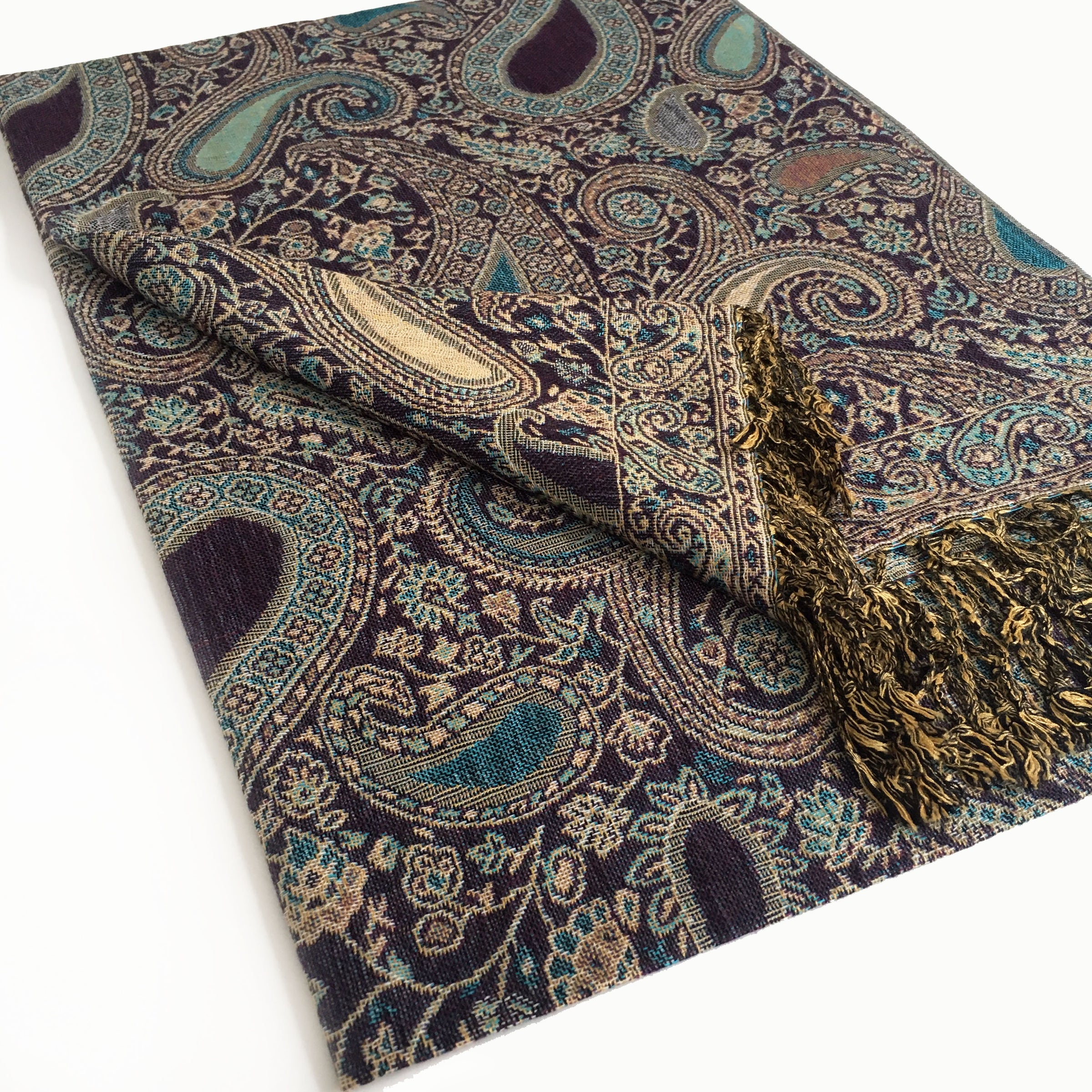 A-SHU LARGE PURPLE MULTI COLOUR PAISLEY PRINT PASHMINA SHAWL SCARF - A-SHU.CO.UK