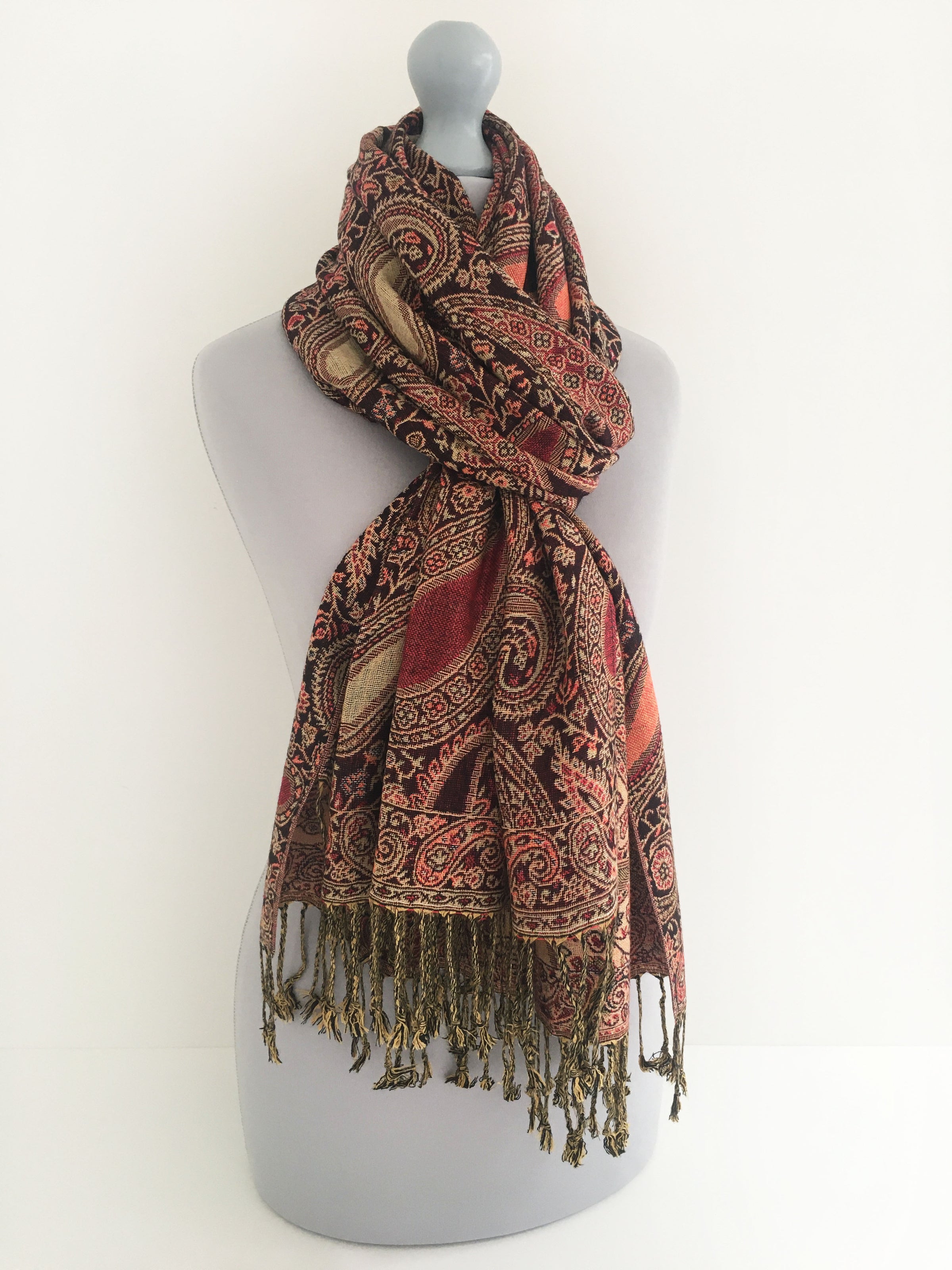 A-SHU LARGE BLACK MULTI COLOUR PAISLEY PRINT PASHMINA SHAWL SCARF - A-SHU.CO.UK