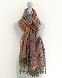 A-SHU LARGE TEAL MULTI COLOUR PAISLEY PRINT PASHMINA SHAWL SCARF - A-SHU.CO.UK